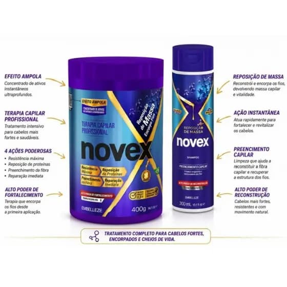 Kit novex Shampoo 300ml + Creme de tratamento 400g Reposição de massa