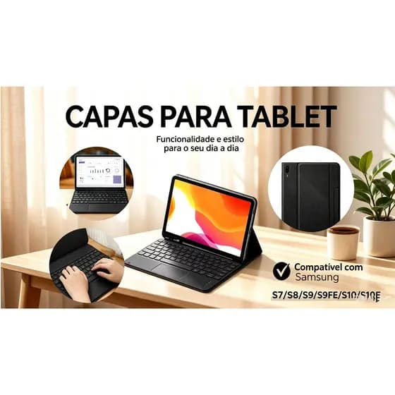 Conjunto Completo De Capa Para Tablet Samsung + Teclado Portátil Magnético ABNT Compatível S7 S8 S9