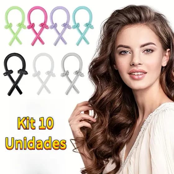 Kit 10 Unidades Modelador de Cachos em Cetim sem Calor + 2 Scrunchies – Ondas Naturais, Antifrizz e Conforto Noturno