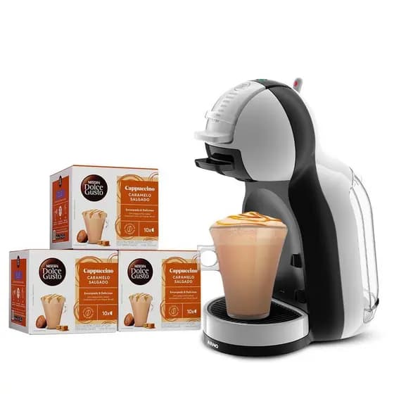 Kit Cafeteira Dolce Gusto Mini Me Cinza e Preta + Caramelo Salgado - 30 cápsulas