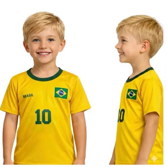 Camiseta Brasil Infantil Unissex Seleção Brasileira Copa do Mundo 2026 100% Algodão