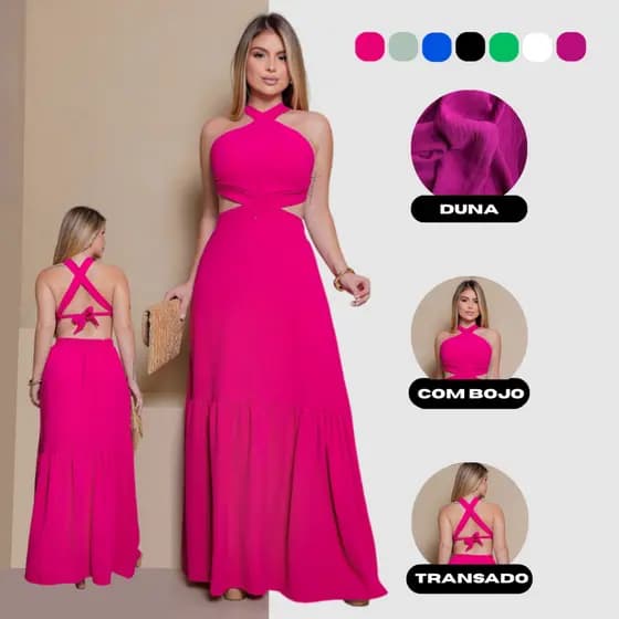 Vestido Longo Festa Elegante | Frente Única com Amarração nas Costas | Tecido Duna com Bojo e Forro | Madrinha Casamento