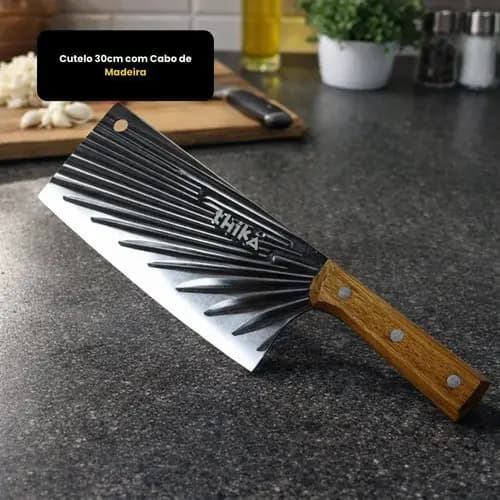 Cutelo Profissional Faca Corte Pesado 30cm Cabo Madeira Fixo Afiado