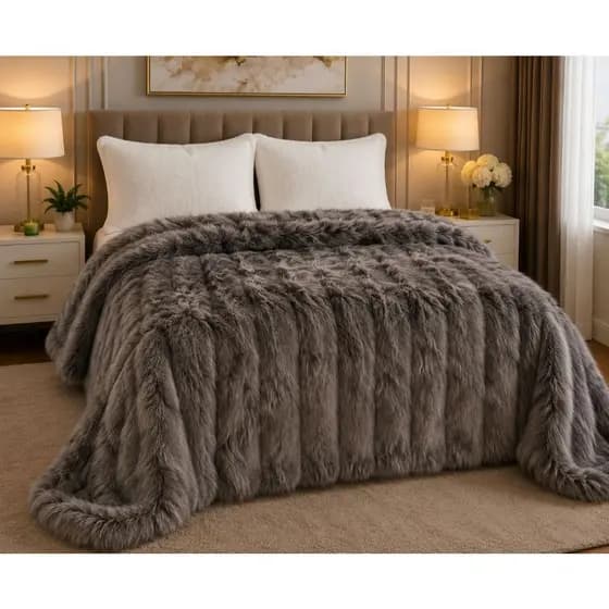 Cobertor Pele de Coelho Casal Premium Dupla Face Plush Antialérgico