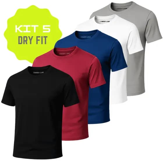 Kit 5 Camiseta Helanca Slim Premium Treino Fit Casual Fresca Justa Futebol Corrida