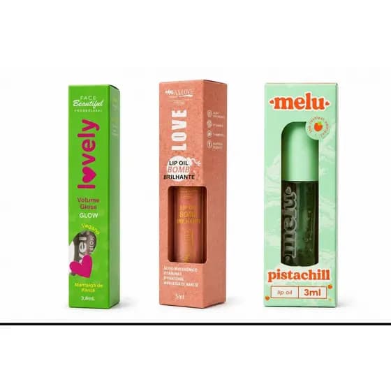 Kit 3 Lip Oils Hidratantes Gloss Labial Efeito Glow