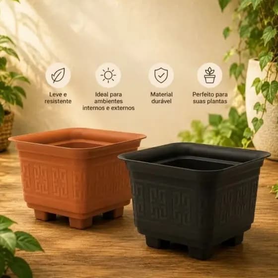 Vasos Decorativos de plástico reforçado ideal para casas/jardins/escritórios nas cores Preto e Terracota 6 litros