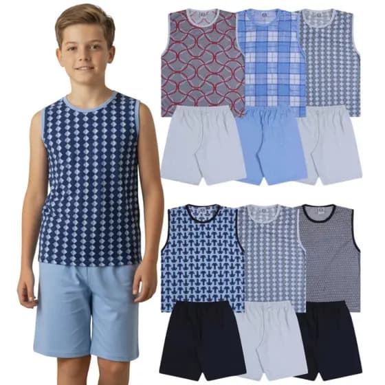 Kit Pijama Infanto Juvenil Menino | Pijama Infantojuvenil Tamanho 2 ao 16 | pijama infantil juvenil Verão