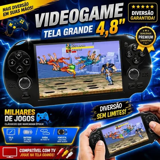 Console Video Game Portátil Player Mp5 Tela 4,8 Polegadas 16GB de Memoria Usb para Carregamento