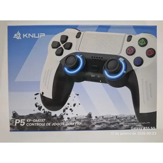 Controle Estilo Compatível Com PS5 Knup Branco Com Fio LED Para PC Android Alta Precisão