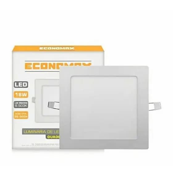 Painel Slim LED ECONOMAX Embutir 18w Luz Branco Fria 6500k