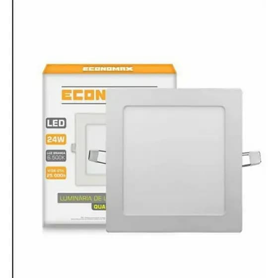 Painel Plafon LED Embutir Quadrado 24W 6500K Branco Economax