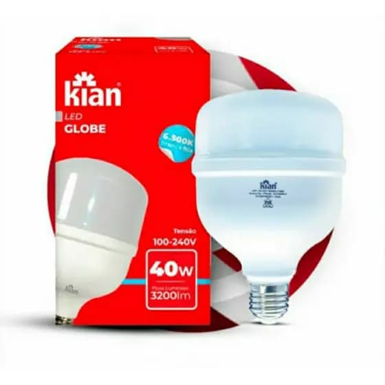 Lâmpada LED Globe 40W Kian – Alta Potência 3200lm, Branca Fria 6500K