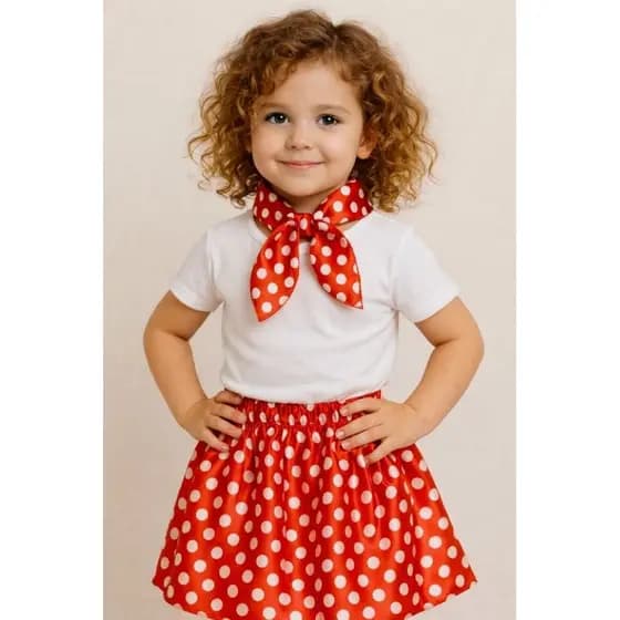 Saia rodada poá + Lenço Anos 50,60 VERMELHA INFANTIL/JUVENIL_ saía poá feminina retrô menina