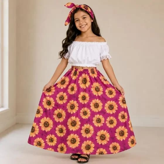 Conjunto Carimbó Infantil Saia + Lenço de Pescoço | Fantasia Folclore Infantil | Roupa para Dança | Festival Cultural