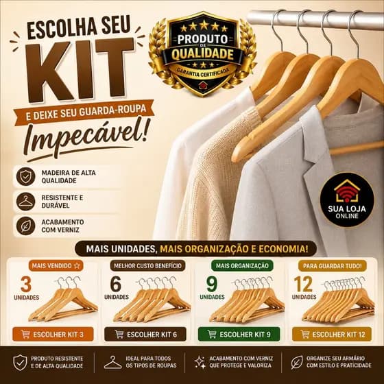 Cabides Madeira Verniz kit 3 Peças Elegancia Resistentes Giratórios Roupas Pesada Organização Closet