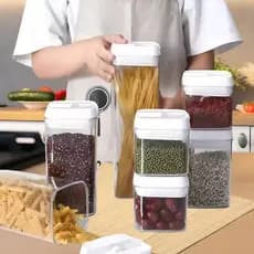 kit 7 Porta Alimentos Mantimentos Armário Cozinha Portes Empilhável Armazenamento em Geladeira