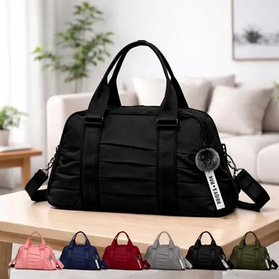 Bolsa Mochila Esportiva Academia Viagem Mala Mão Blogueira Espaçosa Alça Transversal Com Chaveiro Pompom Colorida Grande