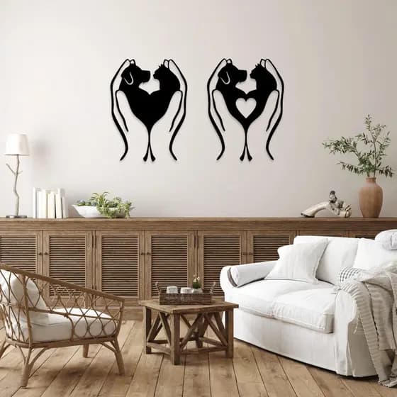 Quadro Decorativo Pet Amor Mãos Gato Cachorro Lindo Lar