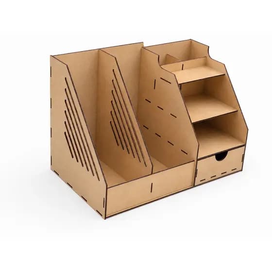 Organizador de Mesa Grande MDF Cru Porta Documentos Escritório Home Office Multifuncional com Gaveta