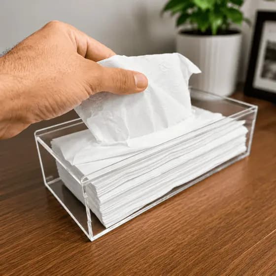 Porta Caixa Papel Toalha Interfolha Lenços Acrílico Cristal Pia Mesa Trabalho Banheiro Escritório Recepção