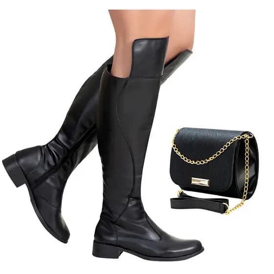 Bota Feminina Over The Knee Country Cano Alto + Bolsa Feminina
