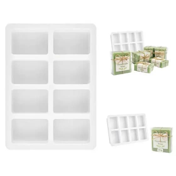 Forma Molde Silicone 8 Espaços Retângulo para Gesso Resina Vela Sabonete Artesanato