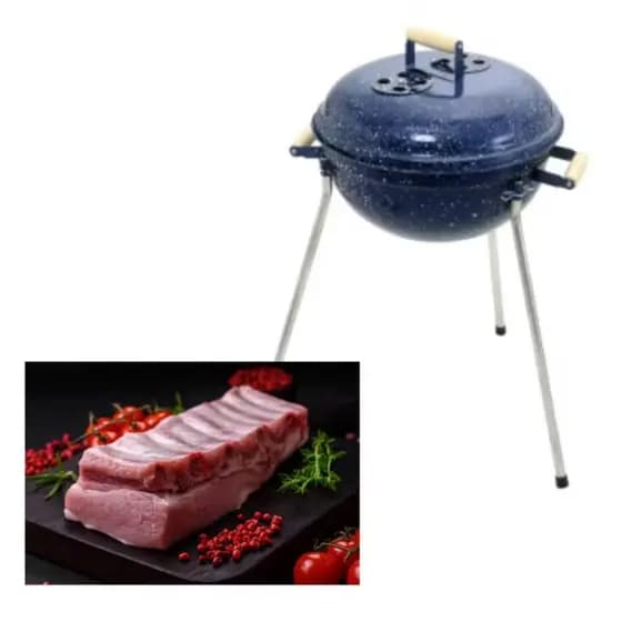 Churrasqueira Bafo esmaltada c/ alça de madeira Pé alto, Eletrica - Alfa Suportel