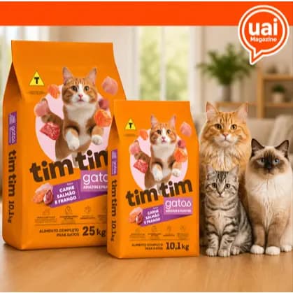 Ração Gatos Filhotes e Adultos 25kg ou 10kg Tim Tim Cat Sabor Salmão Carne Frango