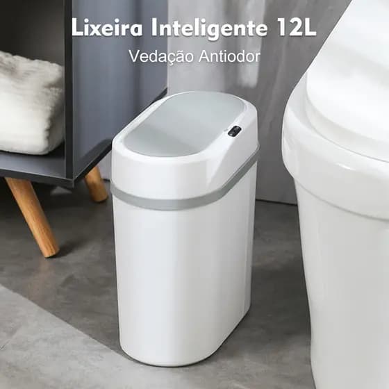 Lixeira Automática 12 Litros Sensor Infravermelho Tampa Para Cozinha Banheiro Escritório Quarto Top&casa