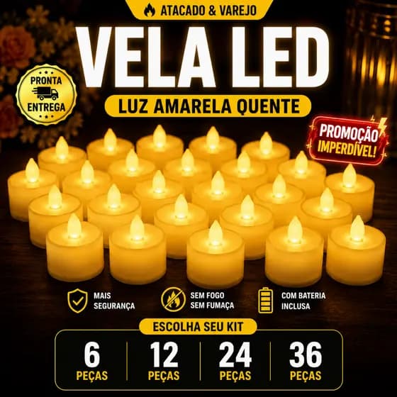 Kit 6/12/24/36 Velas LED Decorativas Luz Amarela Quente Com Bateria Inclusa | Festa Casamento Decoração