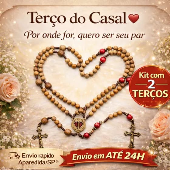 Kit 2 Terço Católico Do Casal em Madeira com Medalha e Cruz – “Por Onde For, Quero Ser Seu Par”