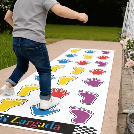 Tapete amarelinha infantil Mãos e Pés 77x200 cm em lona reforçada para brincar e aprender