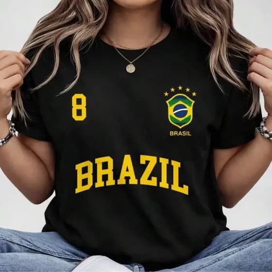 Blusa Feminina Brasil Hexa T-shirt Verão Manga Curta Algodão