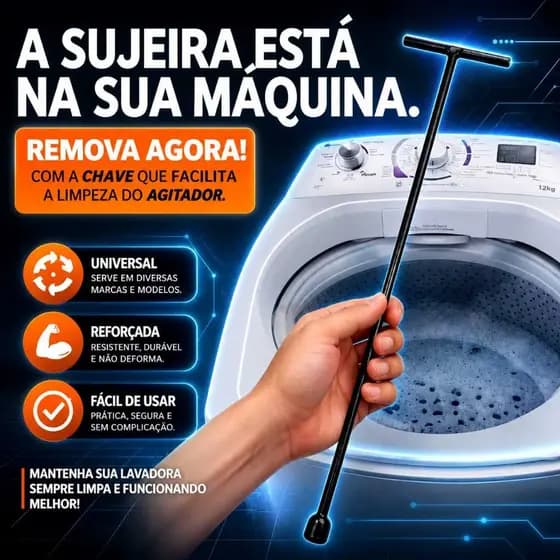 Chave T Longa 10 MM para Maquina de lavar roupa retirar abrir agitador marcas modelos universal