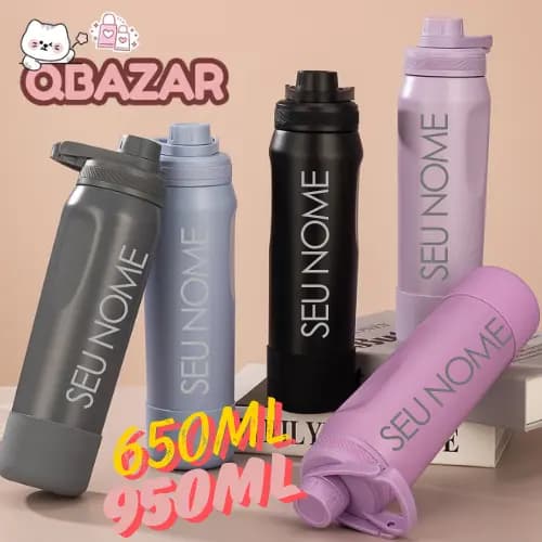 Garrafa Térmica Aço Inoxidável Tamanho Médio Grande Personalizada Agua Gelada Quente Capa Protetora Silicone Academia