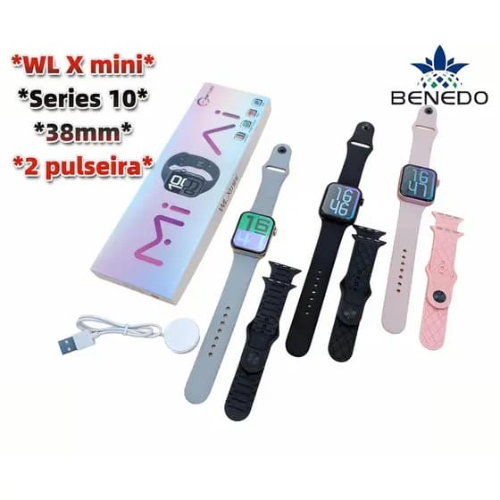 smartwatch relógio digital feminino WL X-mini(38mm) inteligentes series 10 2025 2 Pulseiras gps