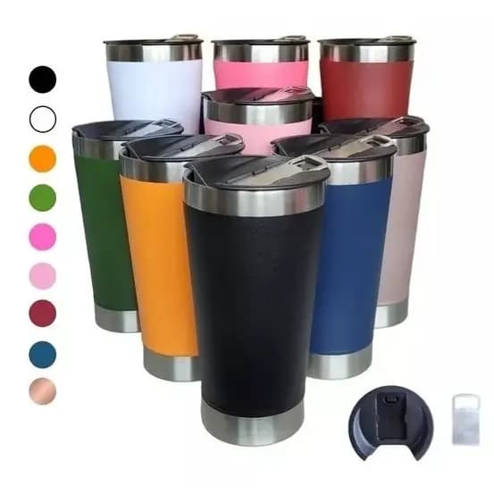 10 Copos Térmicos 473ml Com Tampa e Abridor de Garrafas