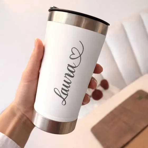 Copo Termico Personalizado Nome Com Coração a Laser, Lembrancinha Presente