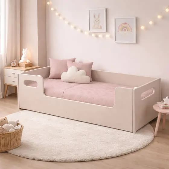 Cama Infantil Encanto Com Colchao incluso Cama Montessoriano Cor Rose Grades Design Moderno