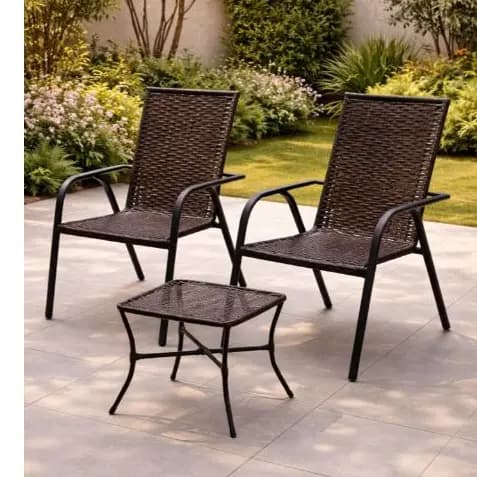Kit 2 Cadeiras Juliana Tabaco com Mesa de Centro para Jardim, Varanda e Área Gourmet