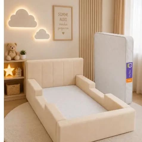 Cama Infantil Montessoriana Moderna 1,68 Estofada com Colchão Incluso e Sistema em Velcro