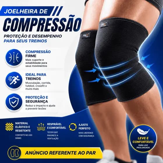 Joelheira de Compressão Elástica 1 Par Proteção Academia Treino Musculação Estabilidade Expedição