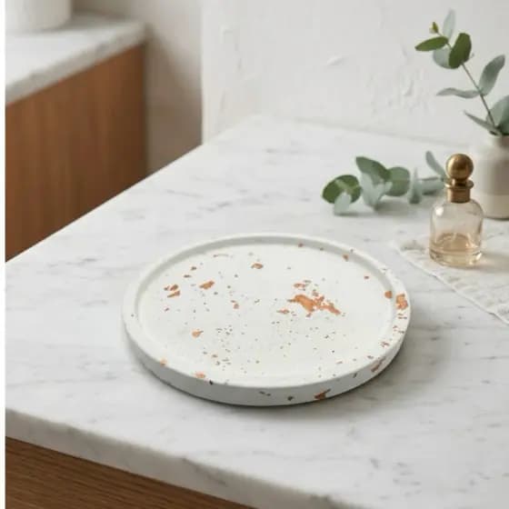 Pratinho Porta Joias em Gesso Decorativo com Folha de Ouro Prata Rose Artesanal.