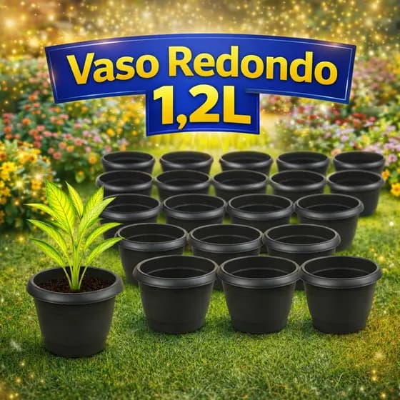 Vaso Redondo 1,2L Pote Plástico Redondo Canelado Muda Plantas Flores Ervas Suculentas