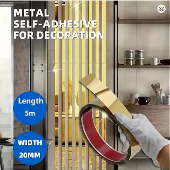 Rolo de Adesivo de Parede de Ouro Aço Inoxidável Plano Linhas Decorativas Titânio Parede Teto Borda Decoração 5 metros
