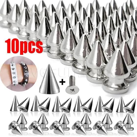 Parafusos prateados/materiais de bricolagem/10 rebites punk/rebites cônicos, adequados para roupas, bolsas, cintos, sapa