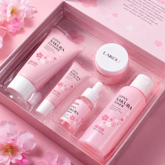 Caixa de presente de creme facial conjunto de cinco peças hidratante flor de cerejeira essência hidratante Kou produtos