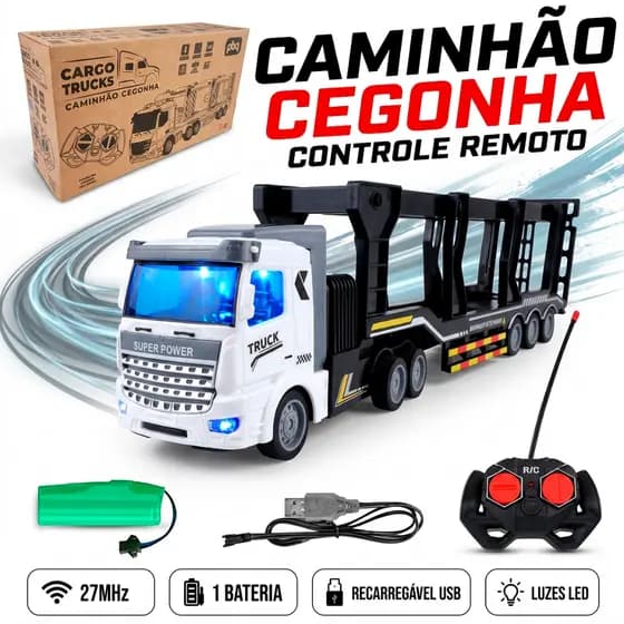 Caminhão Carrinho Controle Remoto Recarregável Led Carreta Brinquedos De Menino