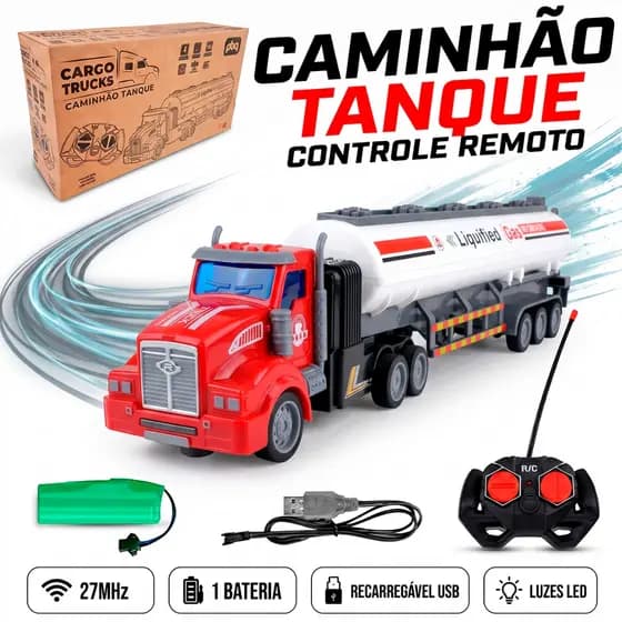 Caminhão Carrinho Controle Remoto Recarregável Led Carreta Brinquedos De Menino Polibrinq